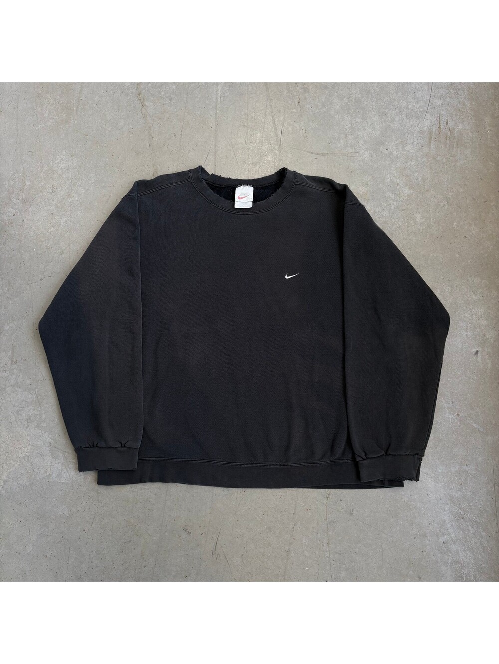 Vintage 90s Nike Mini Swoosh Embroidered Faded & Distressed Sweatshirt XXL Black